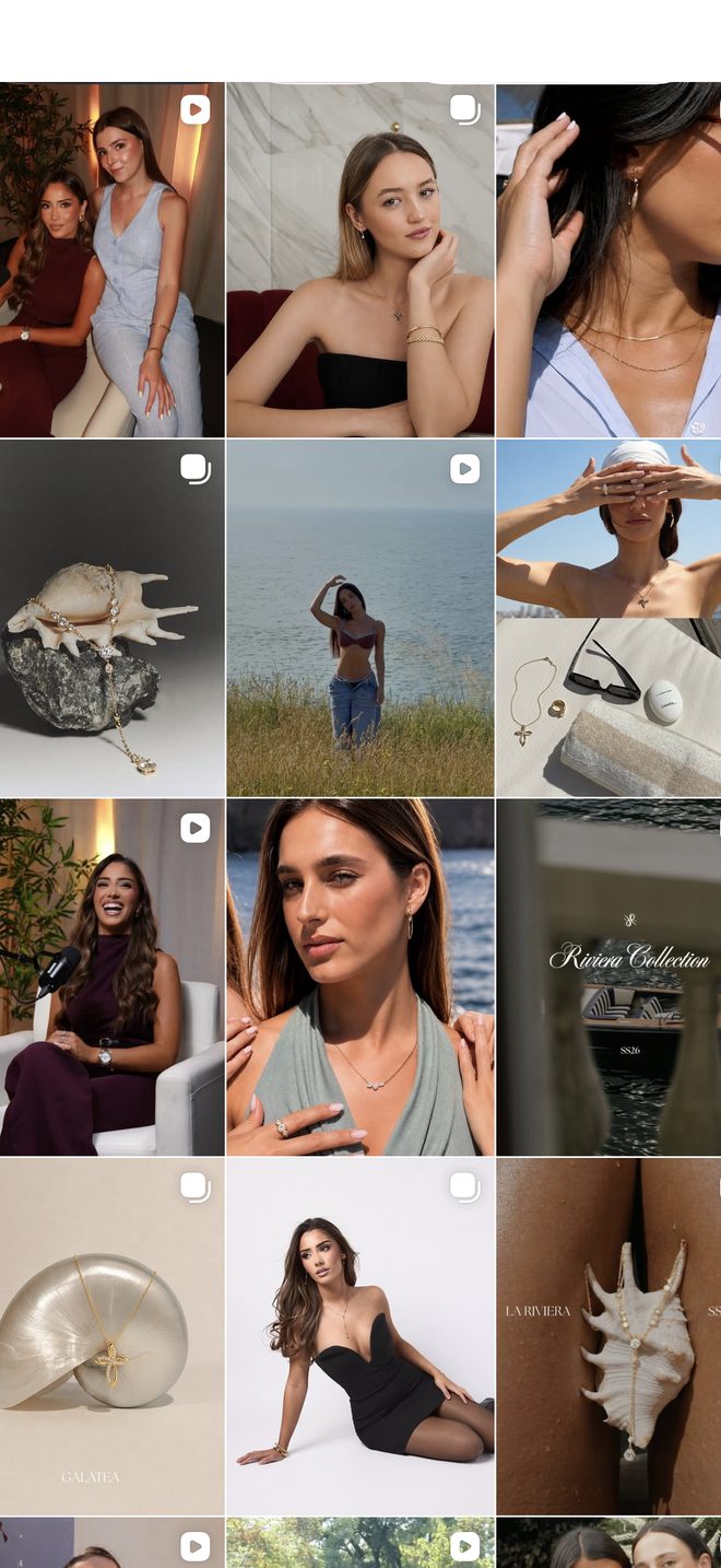 Feed de Instagram de Galatea Jewels (joyería) diseñado por Blum Studio