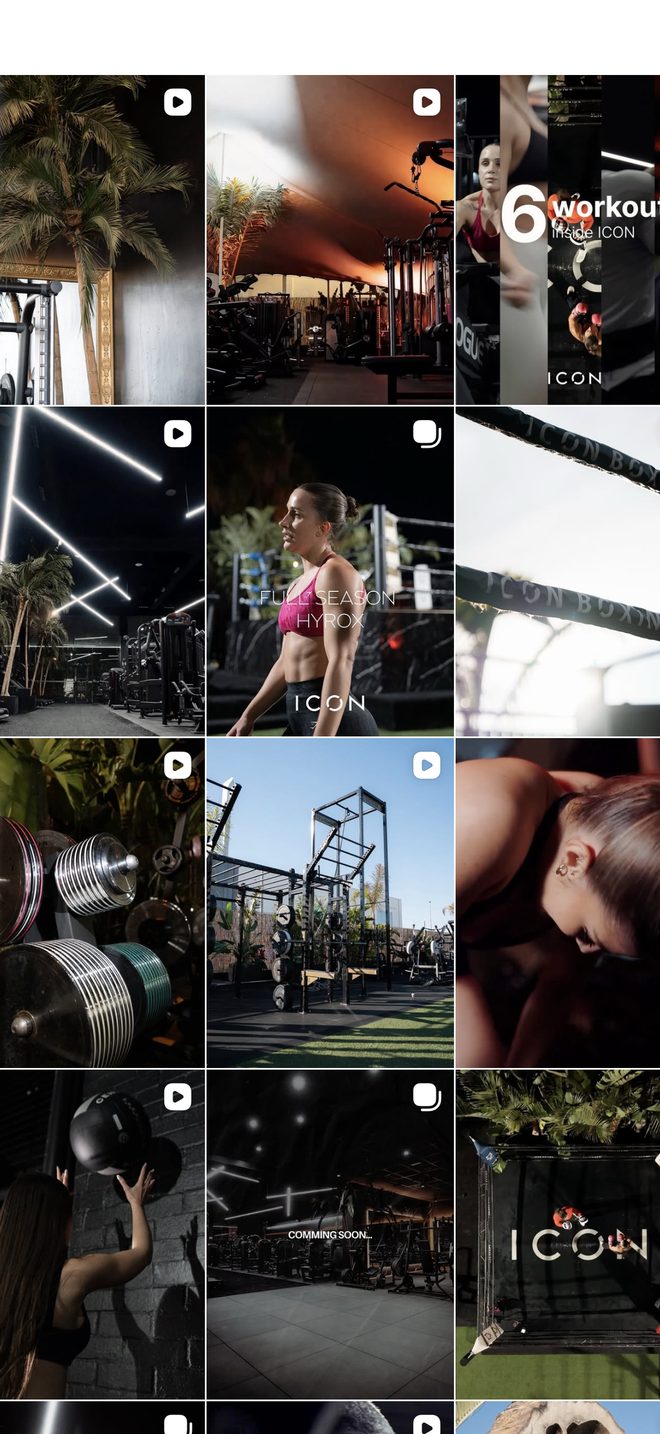 Feed de Instagram de Icon Gym (gimnasio) diseñado por Blum Studio