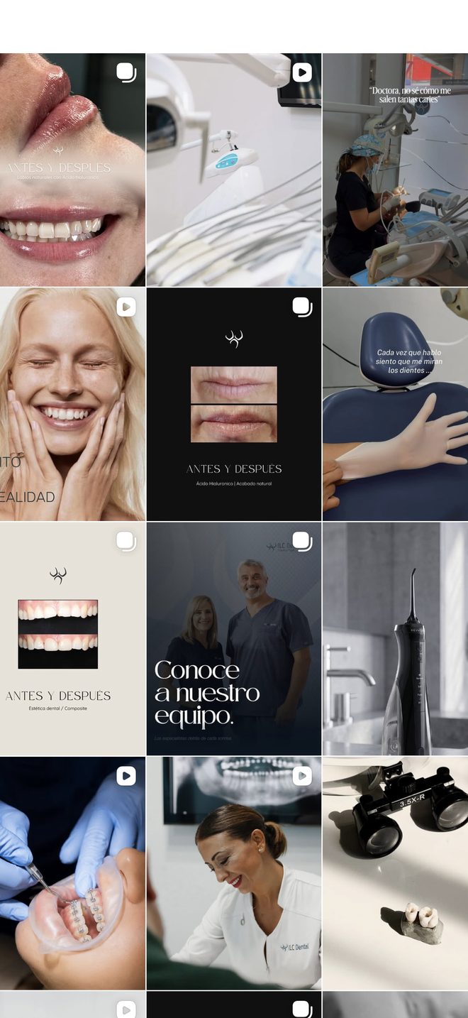 Feed de Instagram de ILC Dental (clínica dental) diseñado por Blum Studio